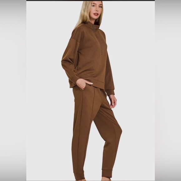 Zenana Signature Pants - Zenana Chocolate Brown Women's scuba Set